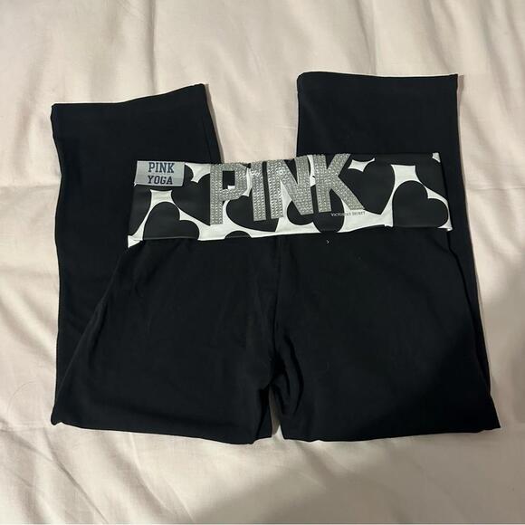 Y2K PINK Victoria's Secret BLING Flare Yoga Cropped Pants - Picture 1 of 5